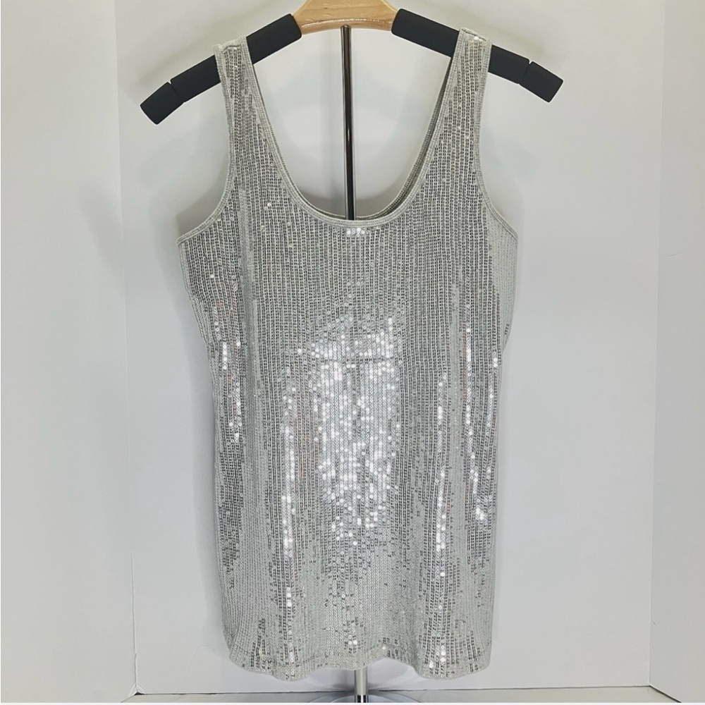 Express Y2K Sequinr Tank Top Small Silver EUC